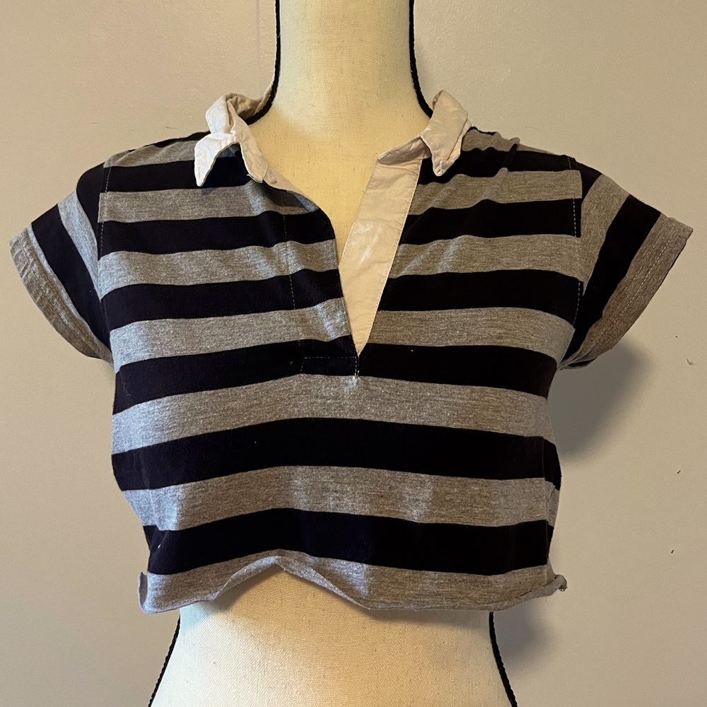 black & grey striped cropped polo